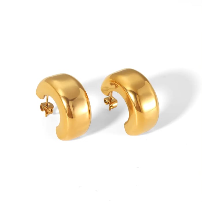 1 Pair Simple Classic Style Chunky Glossy C Shape Stainless Steel  Gold Color Women's Stud Earrings 